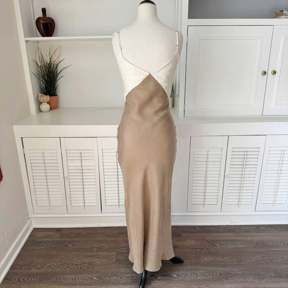 Dissh Seren Two-Tone Cream Tan Color Block Midi Slip Dress Size 2 - Picture 5 of 8
